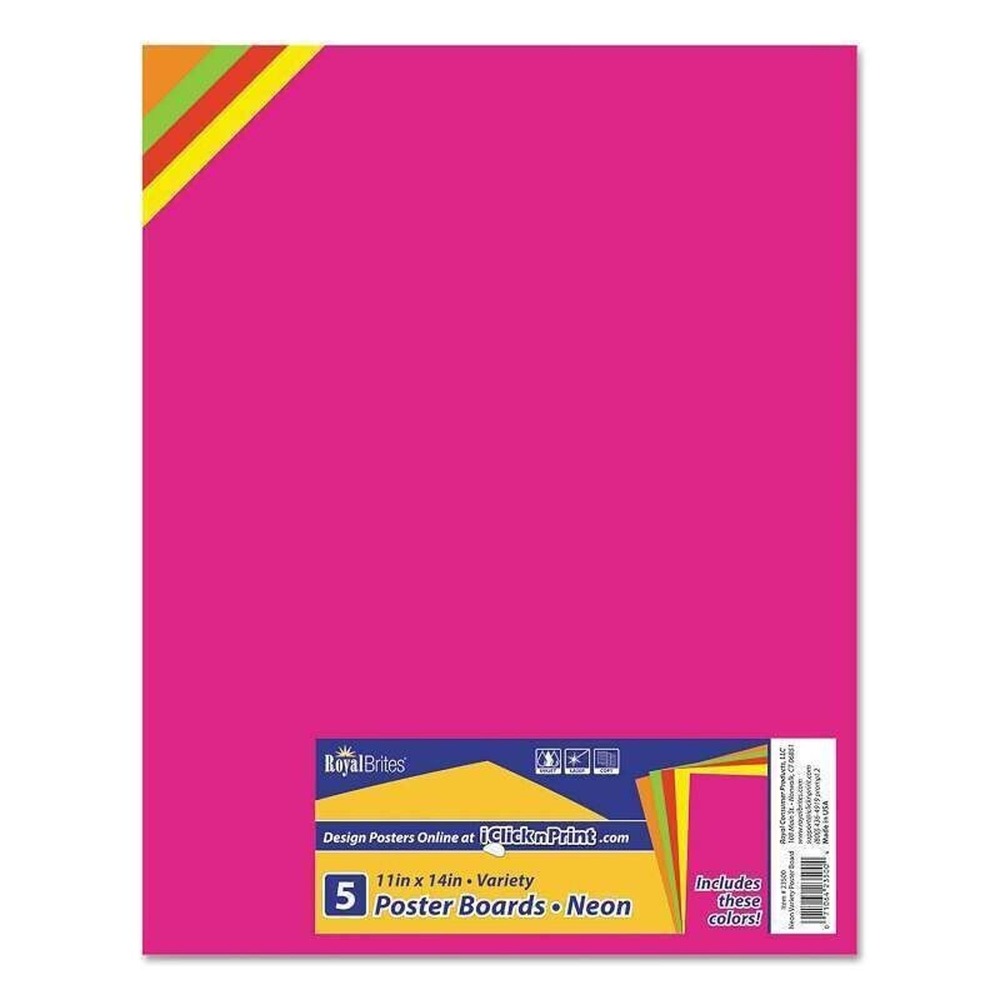 Pack of 5 RoyalBrites Neon Variety Poster Board 11" x 14"